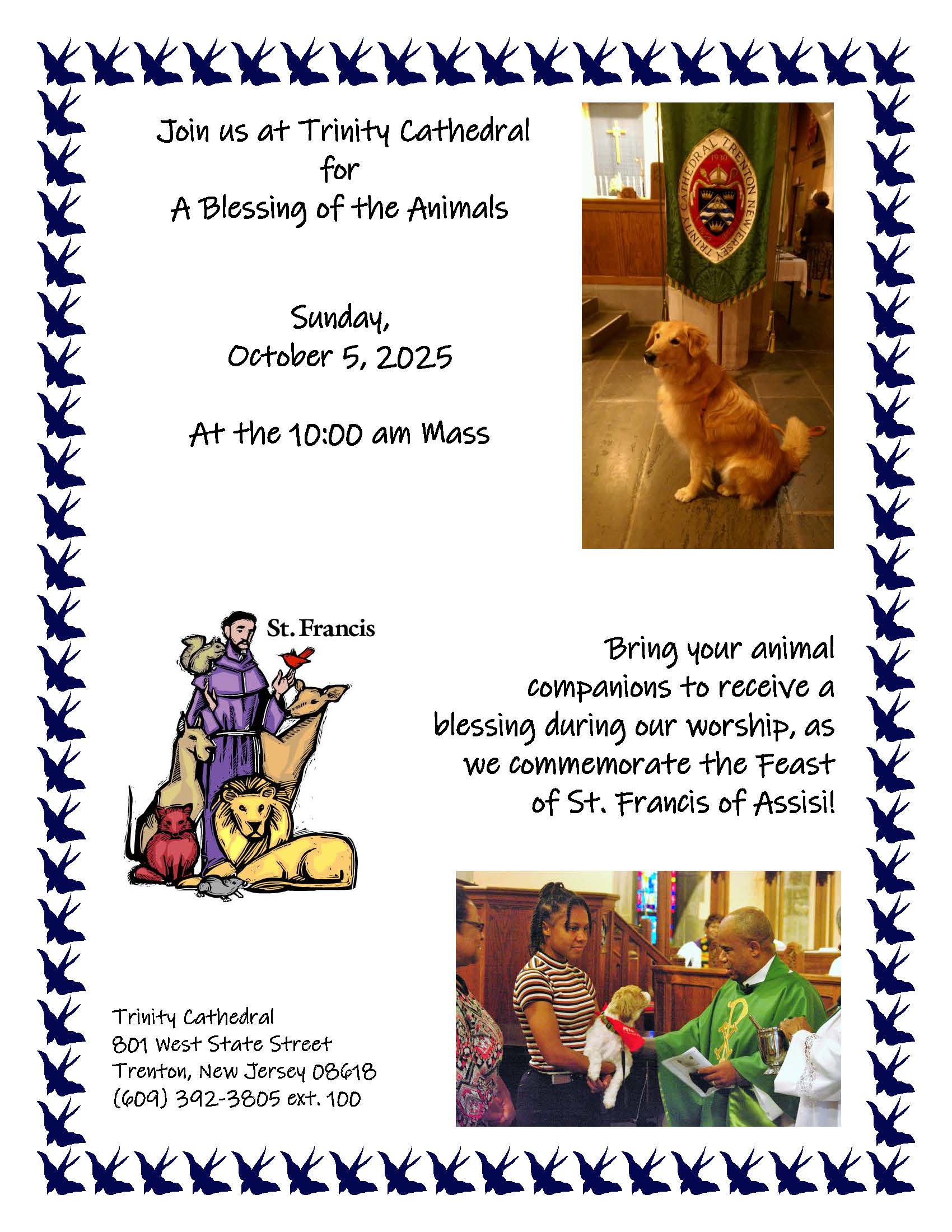 Blessing of the Animals at the 10:00AM Mass: Sunday, October 5, 2025