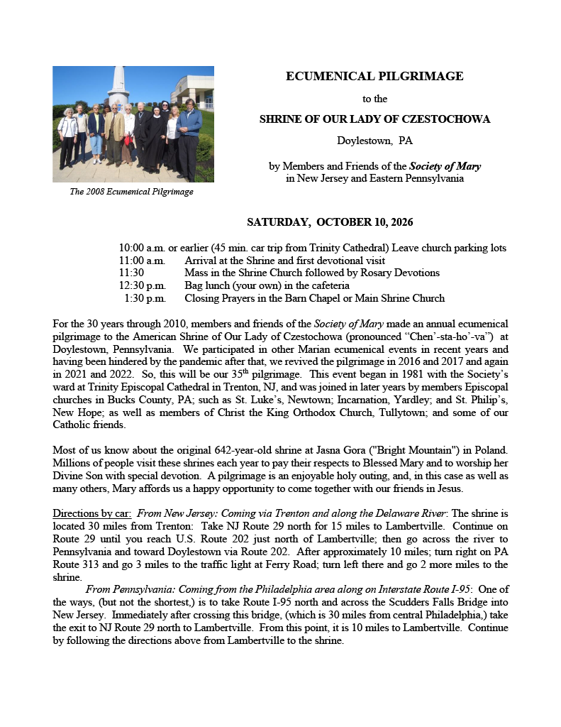 Society of Mary Pilgrimage ~ October 10, 2026