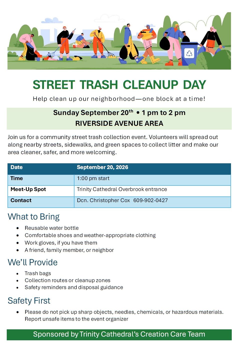 Help us beautify our neighborhood! Cathedral street clean-up planned for September 20, 2026